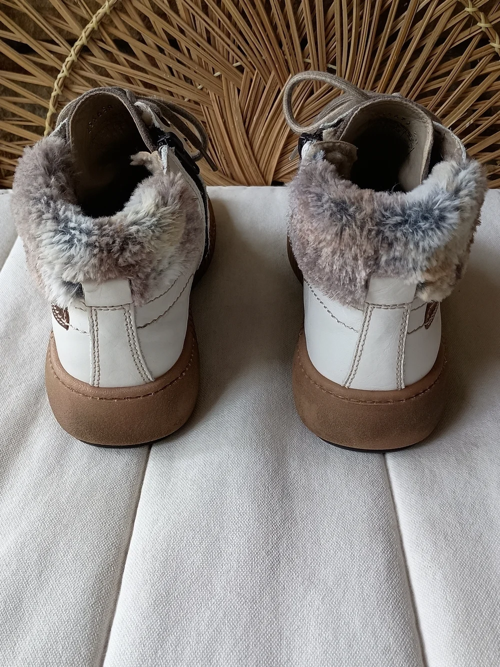 Josef Seibel White & Brown Faux Fur Lace-Up Ankle Boots_38